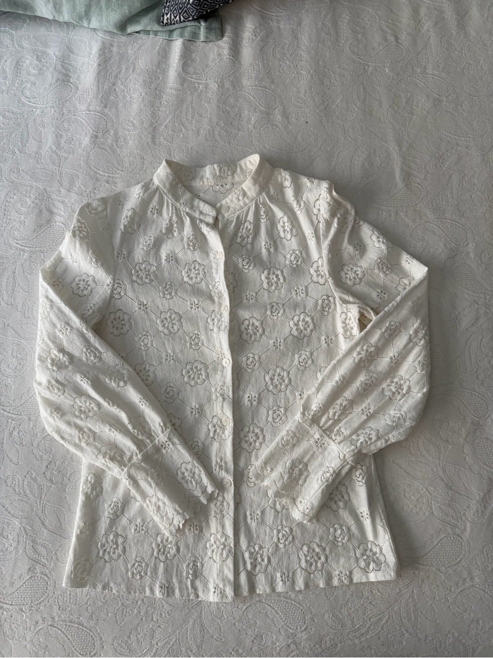 White Floral Eyelet Lace Button-Up Blouse